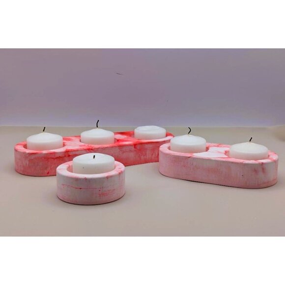 Handmade Eco Resin Tealight Candle Holders-Pink & White Marble Design - Picture 7 of 10